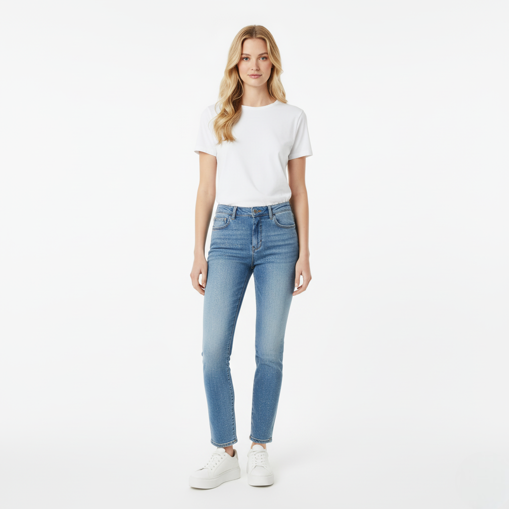 Jeans Sabine z brokatowym akcentem damskie